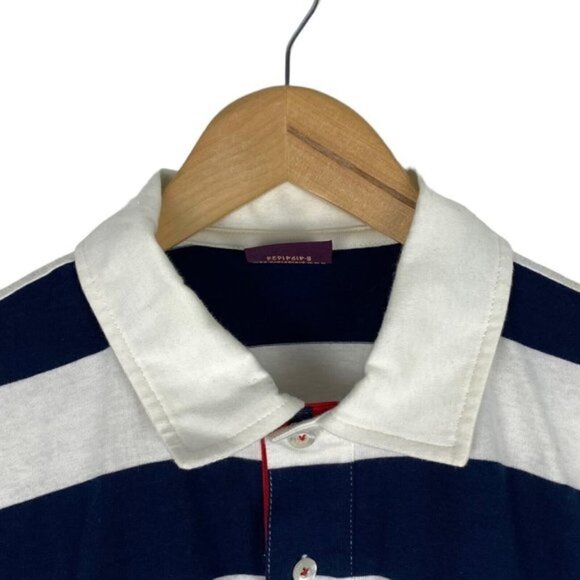 Piel de Toro Men's Navy Blue White Striped Short Sleeve Polo Sz S - Picture 4 of 11